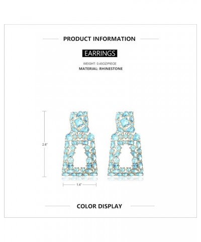 Sparkly Rhinestone Rectangle Dangle Earrings for Women Crystal Geometric Drop Trendy Statement Earrings Turquoise $10.40 Earr...