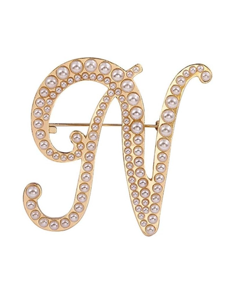 Gold Initial Letter A-Z Brooch Pin Imitation Pearl Initial Letter Pin Gold 26 Alphabets Badges Breastpin for Women Girls Clot...