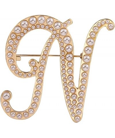 Gold Initial Letter A-Z Brooch Pin Imitation Pearl Initial Letter Pin Gold 26 Alphabets Badges Breastpin for Women Girls Clot...