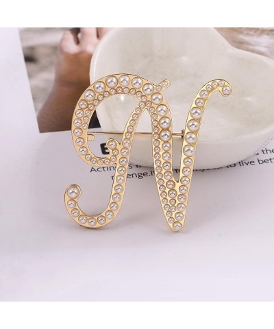 Gold Initial Letter A-Z Brooch Pin Imitation Pearl Initial Letter Pin Gold 26 Alphabets Badges Breastpin for Women Girls Clot...