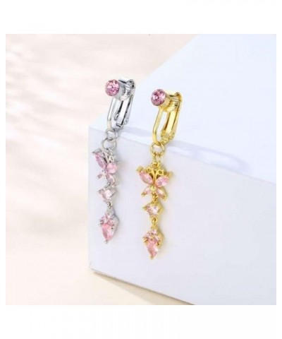 2PCS Fake Belly Ring Fake Belly Piercing Button Ring Fake Belly Button Piercing Clip on Belly Button Rings Butterfly Heart Si...