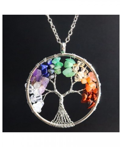 Healing 7 Chakra Tree of Life Wire Wrapped Link Chain Pendant Necklace Reiki Natural Stone Crystal Gemstone Beads Necklace fo...