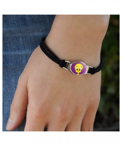 Looney Tunes Tweety Bird Novelty Suede Leather Metal Bracelet black $11.59 Bracelets