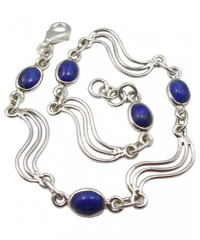 Sterling Silver Navy Blue 5 x 7 mm Lapis Lazuli Link Bracelet 8.3 $13.12 Bracelets