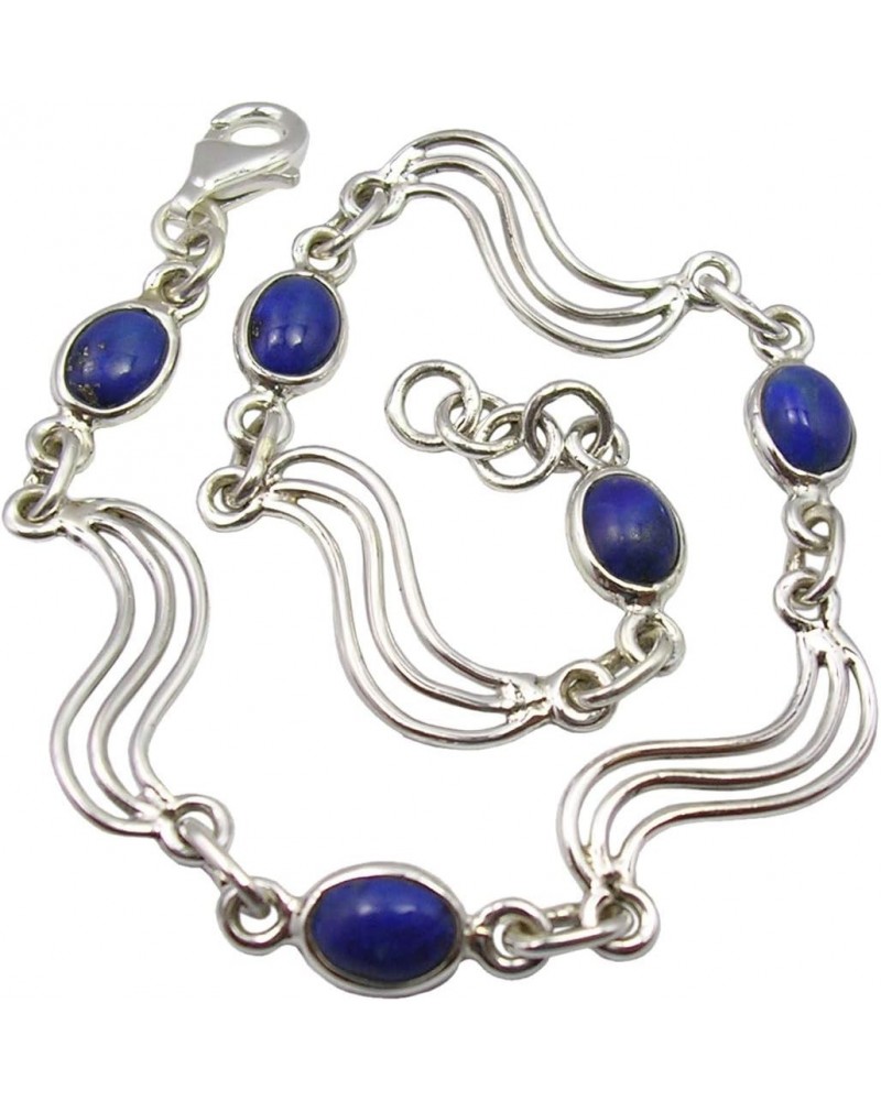 Sterling Silver Navy Blue 5 x 7 mm Lapis Lazuli Link Bracelet 8.3 $13.12 Bracelets