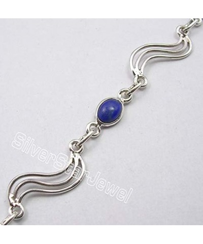 Sterling Silver Navy Blue 5 x 7 mm Lapis Lazuli Link Bracelet 8.3 $13.12 Bracelets