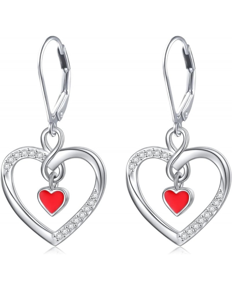 S925 Sterling Silver Heart Drop Dangle Studs Filigree Earrings Jewelry Birthday Gifts for Women Girlfriend Red Heart $10.58 E...