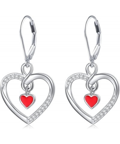 S925 Sterling Silver Heart Drop Dangle Studs Filigree Earrings Jewelry Birthday Gifts for Women Girlfriend Red Heart $10.58 E...