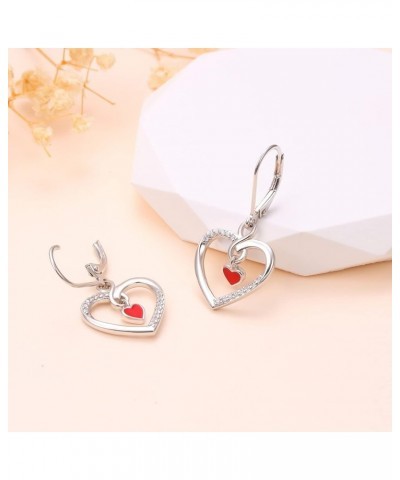 S925 Sterling Silver Heart Drop Dangle Studs Filigree Earrings Jewelry Birthday Gifts for Women Girlfriend Red Heart $10.58 E...