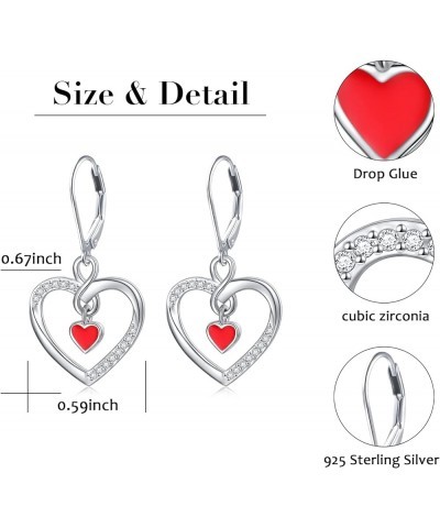 S925 Sterling Silver Heart Drop Dangle Studs Filigree Earrings Jewelry Birthday Gifts for Women Girlfriend Red Heart $10.58 E...