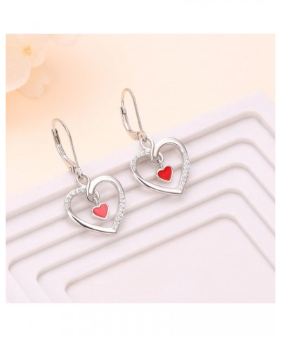 S925 Sterling Silver Heart Drop Dangle Studs Filigree Earrings Jewelry Birthday Gifts for Women Girlfriend Red Heart $10.58 E...