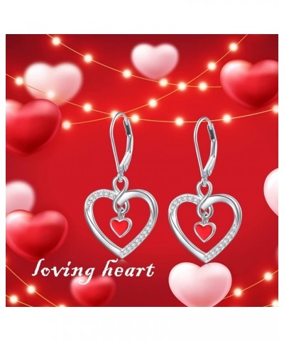 S925 Sterling Silver Heart Drop Dangle Studs Filigree Earrings Jewelry Birthday Gifts for Women Girlfriend Red Heart $10.58 E...