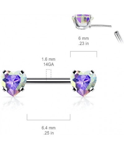 Surgical Steel Threadless Push in Nipple Barbells with Prong Set Heart CZ Ends Pink $11.43 Body Jewelry