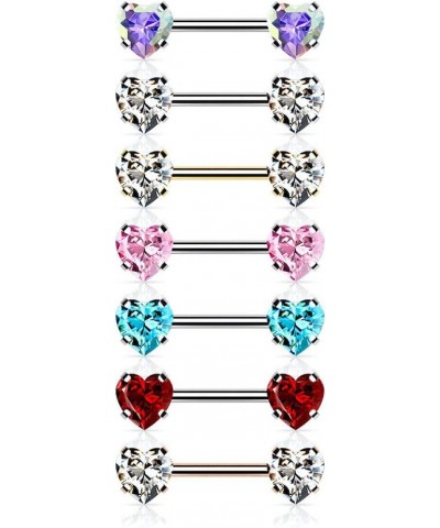 Surgical Steel Threadless Push in Nipple Barbells with Prong Set Heart CZ Ends Pink $11.43 Body Jewelry