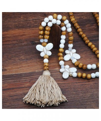 Wood Beads Necklace for Women Colorful Handmade Tassel Pendant Cross Butterfly Heart Stone Charm Long Necklaces (Color : Styl...