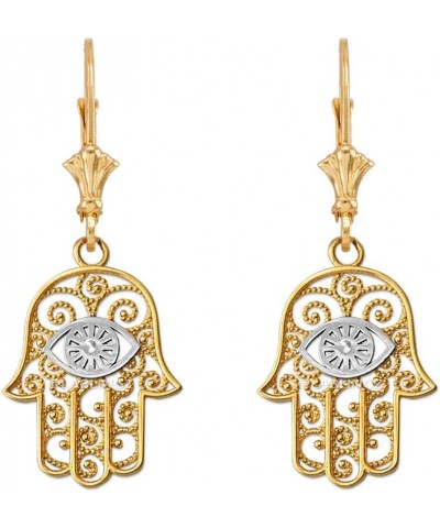 14K Two-Tone Yellow Gold Hamsa Evil Eye Filigree Earrings $56.75 Earrings