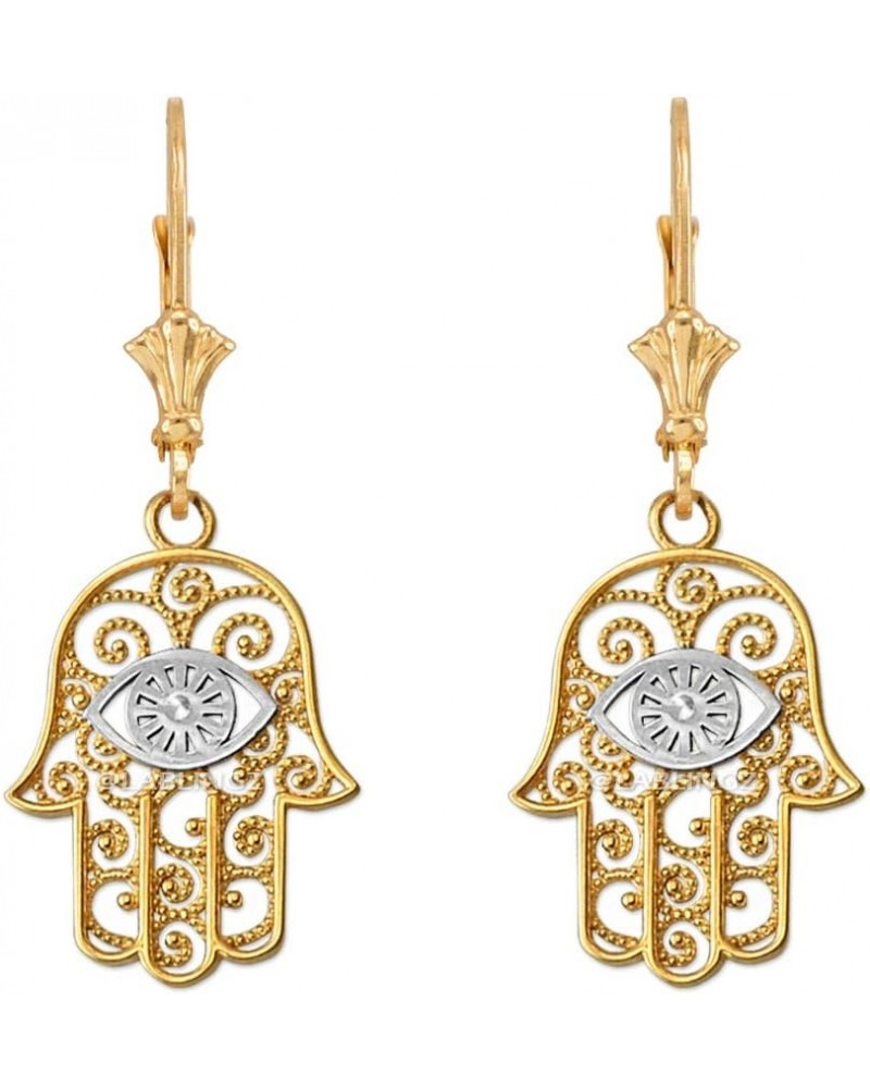 14K Two-Tone Yellow Gold Hamsa Evil Eye Filigree Earrings $56.75 Earrings