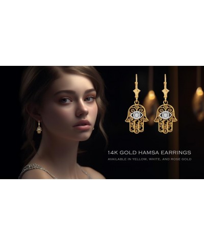 14K Two-Tone Yellow Gold Hamsa Evil Eye Filigree Earrings $56.75 Earrings