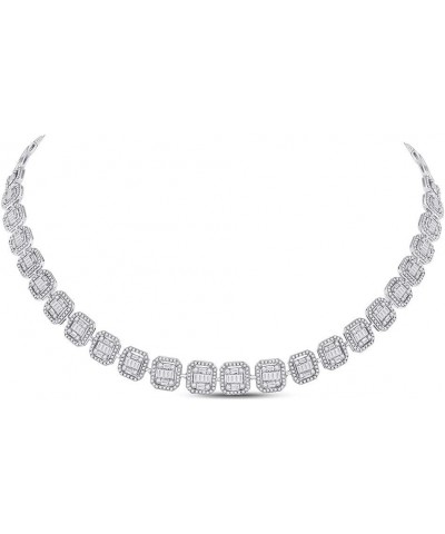 14kt White Gold Womens Baguette Diamond Cluster Necklace 5-3/4 Cttw $2.00 Necklaces