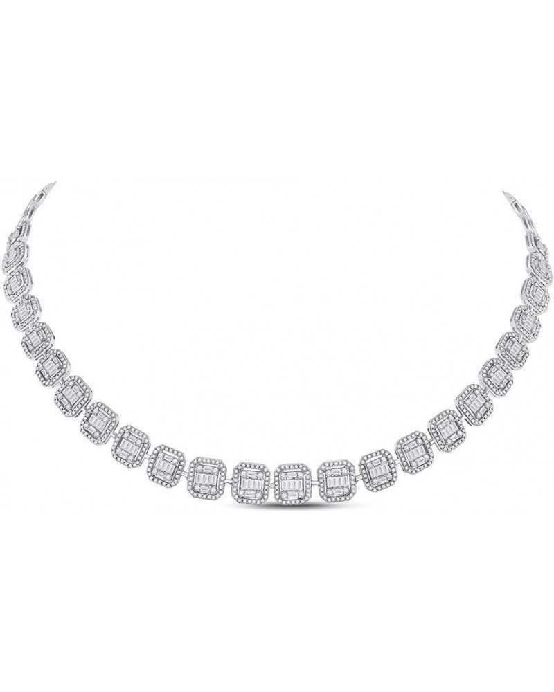 14kt White Gold Womens Baguette Diamond Cluster Necklace 5-3/4 Cttw $2.00 Necklaces