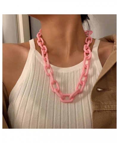 Long Acrylic Chunky Necklace for Women Cute Link Paperclip Chain Collar Necklace for Women Gifts Princess Pink $7.37 Necklaces