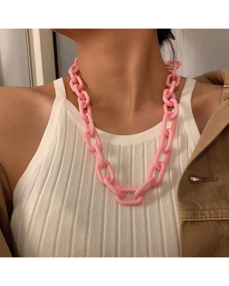 Long Acrylic Chunky Necklace for Women Cute Link Paperclip Chain Collar Necklace for Women Gifts Princess Pink $7.37 Necklaces