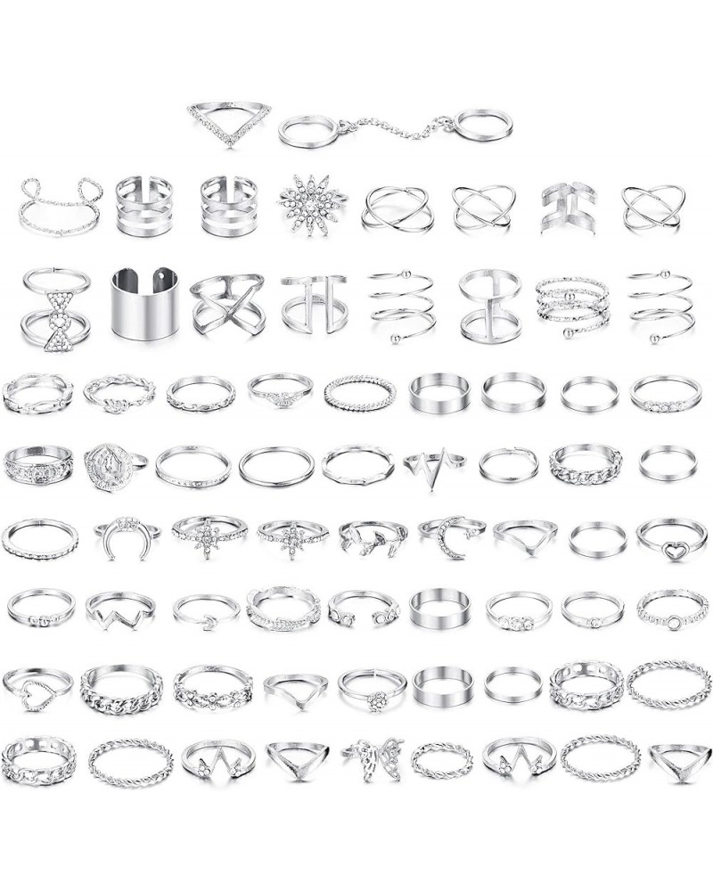 70PCS Knuckle Rings for Women Stackable Joint Midi Finger Ring Set B: Silver Tone $9.24 Rings