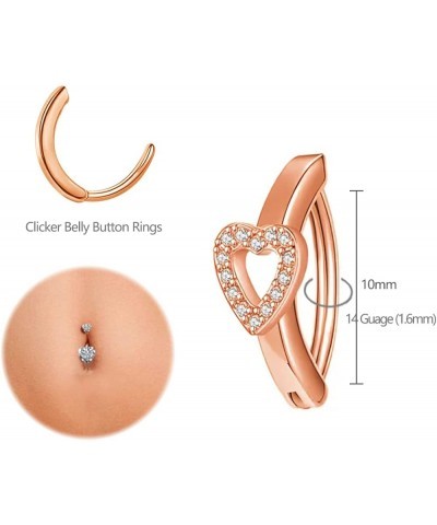 14G Clicker Belly Button Ring for Women Surgical Steel Belly Rings Reverse Curved Navel Rings Barbell Body Piercing rose gold...