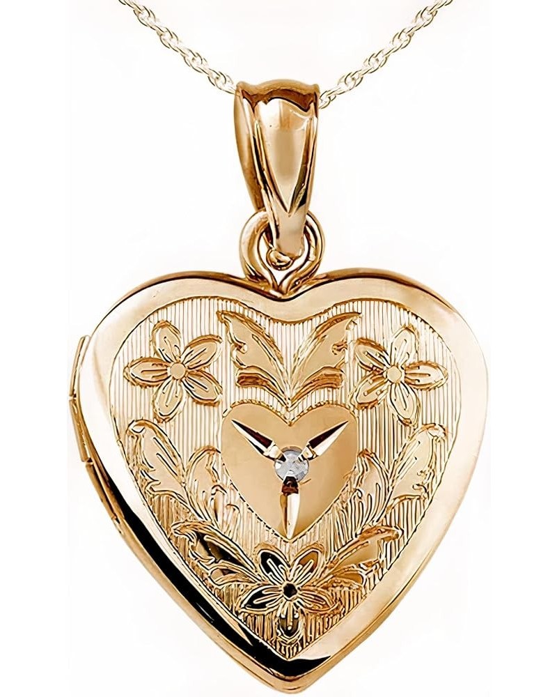 14K Gold Filled Floral Heart Photo Locket with Diamond - 3/4 inch x 3/4 inch - Includes 18 inch Chain Locket + 1 Photo $33.77...