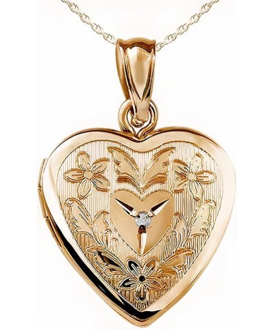 14K Gold Filled Floral Heart Photo Locket with Diamond - 3/4 inch x 3/4 inch - Includes 18 inch Chain Locket + 1 Photo $33.77...