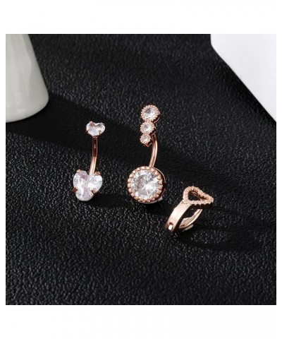 14G Clicker Belly Button Ring for Women Surgical Steel Belly Rings Reverse Curved Navel Rings Barbell Body Piercing rose gold...