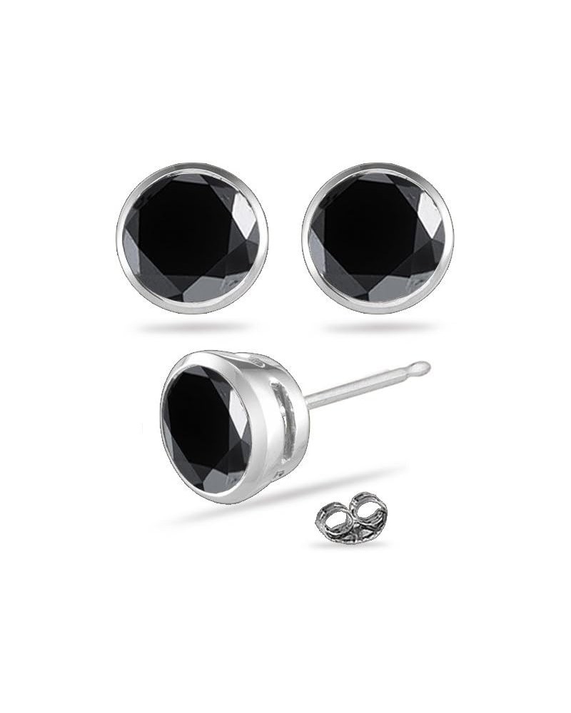 Round Black Diamond Stud Bezel Set Earrings AA Quality in 14K White Gold Available in Small to Large Sizes 3/4 Ct TW $37.40 E...