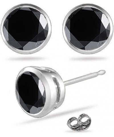 Round Black Diamond Stud Bezel Set Earrings AA Quality in 14K White Gold Available in Small to Large Sizes 3/4 Ct TW $37.40 E...