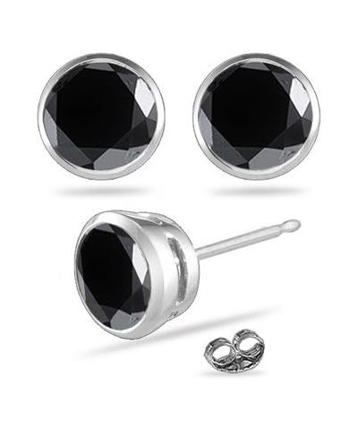 Round Black Diamond Stud Bezel Set Earrings AA Quality in 14K White Gold Available in Small to Large Sizes 3/4 Ct TW $37.40 E...