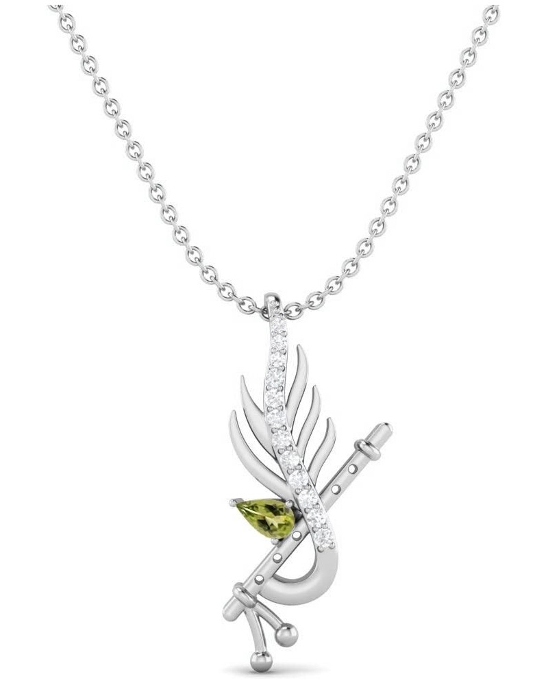 KRISHNA FLUTE LEAF 925 Sterling Silver Hindu Religious Designer Necklace Pendant Men Women 5x3mm Pear Peridot Gemstone Sterli...