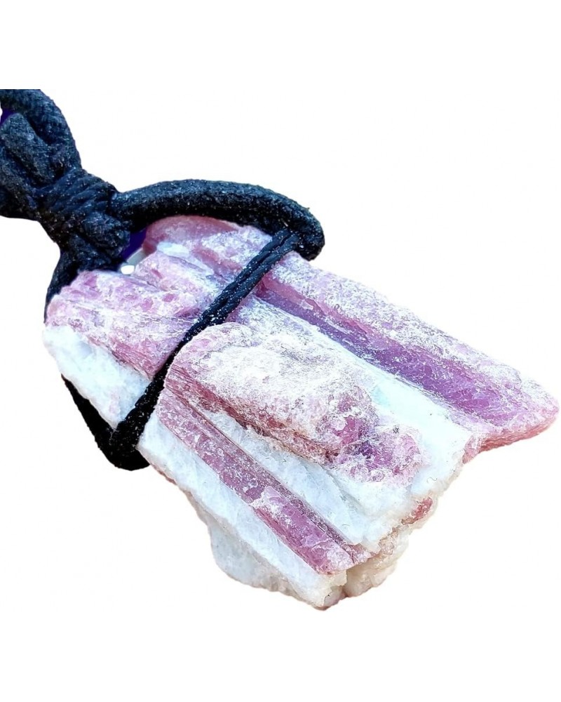 1pc Raw Pink Tourmaline matrix in Quartz Natural Crystal Healing Gemstone Wrapped Pendant with Soft Cord 22" Necklace $8.55 N...