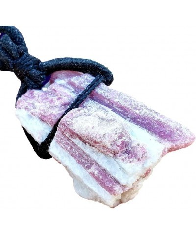 1pc Raw Pink Tourmaline matrix in Quartz Natural Crystal Healing Gemstone Wrapped Pendant with Soft Cord 22" Necklace $8.55 N...