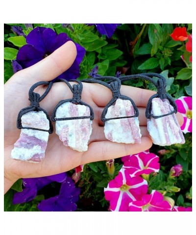 1pc Raw Pink Tourmaline matrix in Quartz Natural Crystal Healing Gemstone Wrapped Pendant with Soft Cord 22" Necklace $8.55 N...