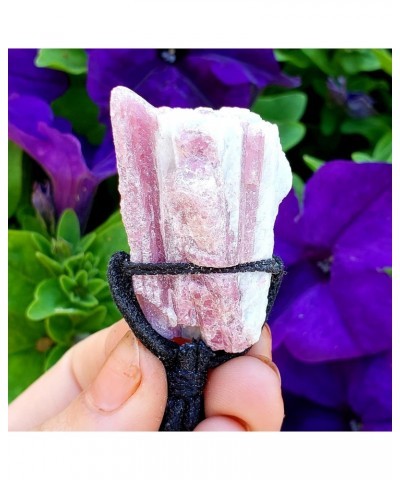 1pc Raw Pink Tourmaline matrix in Quartz Natural Crystal Healing Gemstone Wrapped Pendant with Soft Cord 22" Necklace $8.55 N...