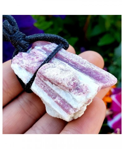 1pc Raw Pink Tourmaline matrix in Quartz Natural Crystal Healing Gemstone Wrapped Pendant with Soft Cord 22" Necklace $8.55 N...