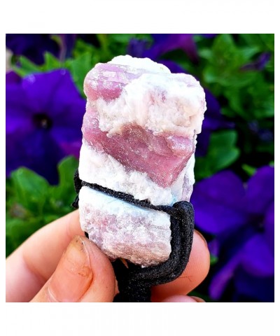 1pc Raw Pink Tourmaline matrix in Quartz Natural Crystal Healing Gemstone Wrapped Pendant with Soft Cord 22" Necklace $8.55 N...