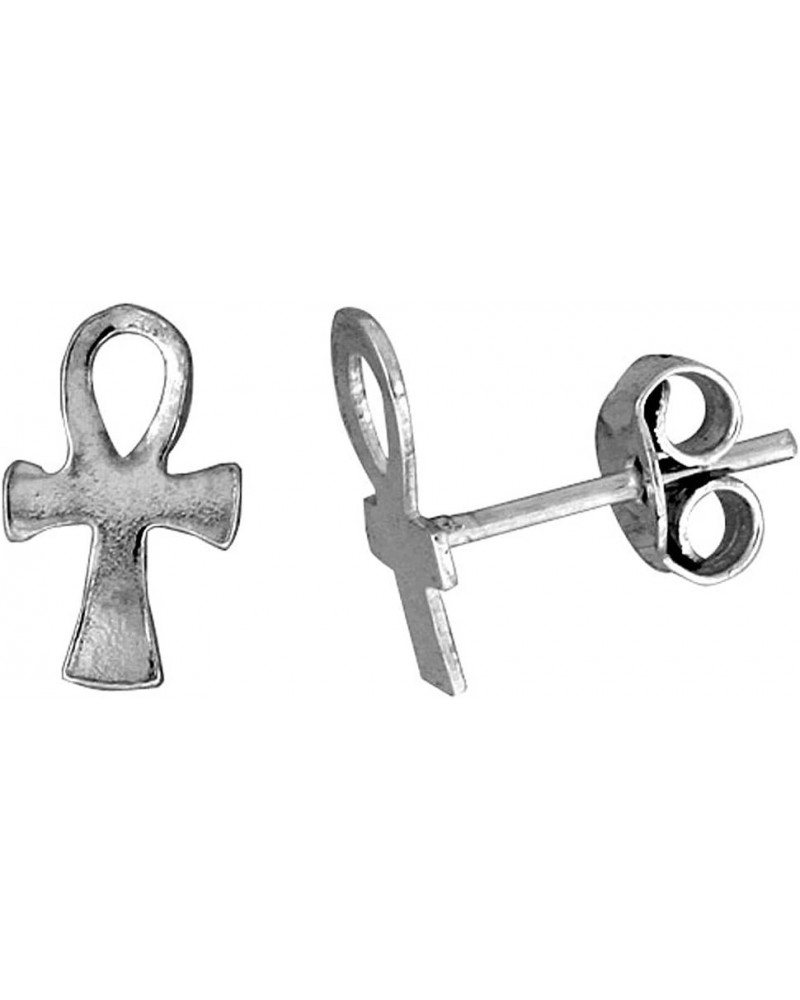 Tiny Sterling Silver Ankh Stud Earrings 3/8 inch $8.41 Earrings