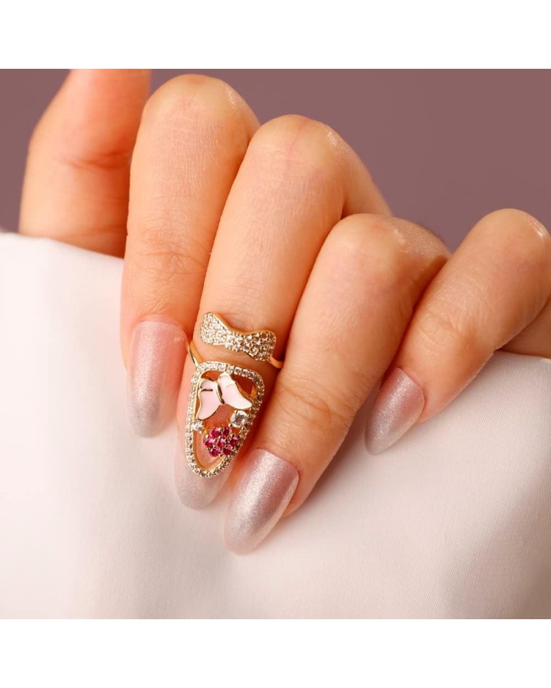 18K Gold Plated Finger Tip Ring Flower with Pearl Statement Fingernail Protecting Jewelry for Women Girls Pink $10.07 Rings