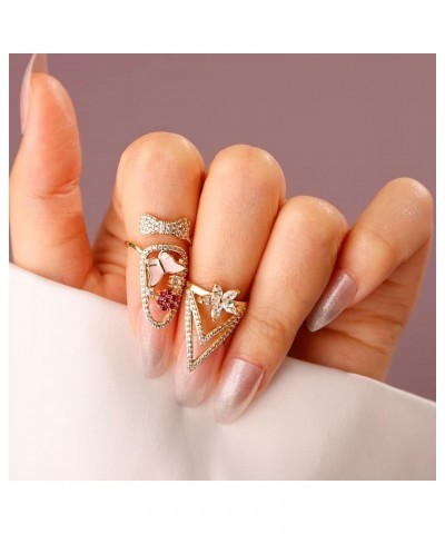 18K Gold Plated Finger Tip Ring Flower with Pearl Statement Fingernail Protecting Jewelry for Women Girls Pink $10.07 Rings