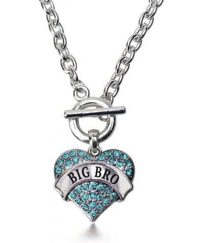 Silver Pave Heart Charm 18 Inch Necklace with Cubic Zirconia Jewelry Big Bro Aqua $10.39 Necklaces