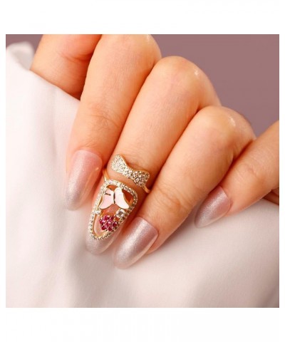 18K Gold Plated Finger Tip Ring Flower with Pearl Statement Fingernail Protecting Jewelry for Women Girls Pink $10.07 Rings