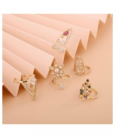 18K Gold Plated Finger Tip Ring Flower with Pearl Statement Fingernail Protecting Jewelry for Women Girls Pink $10.07 Rings