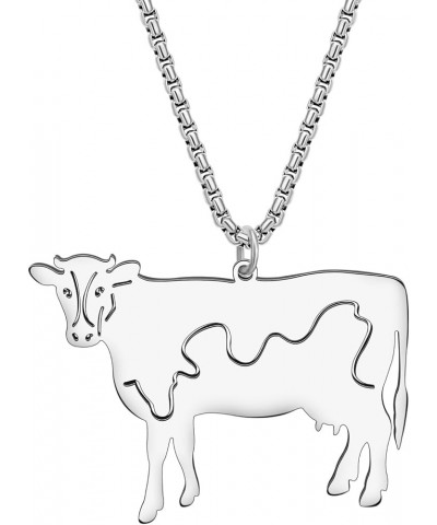 Stainless Steel Cute Cow Necklace 18K Gold Plated Pendant Farm Animals Jewelry for Women Girls Novelty Gifts Party Favors Sil...