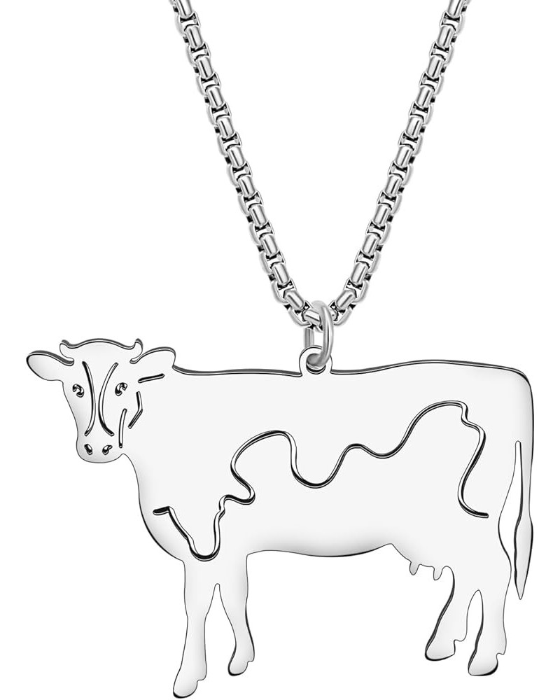 Stainless Steel Cute Cow Necklace 18K Gold Plated Pendant Farm Animals Jewelry for Women Girls Novelty Gifts Party Favors Sil...