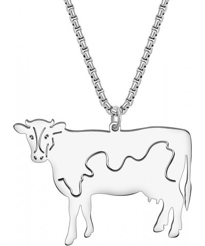 Stainless Steel Cute Cow Necklace 18K Gold Plated Pendant Farm Animals Jewelry for Women Girls Novelty Gifts Party Favors Sil...